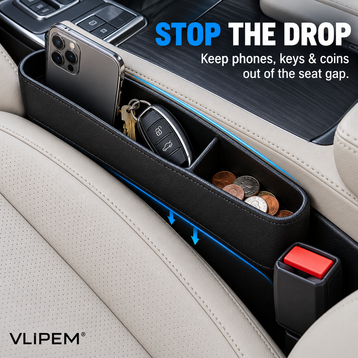 VLIPEM® GapGuard Car Seat Gap Organizer for Phone, Keys & Coins