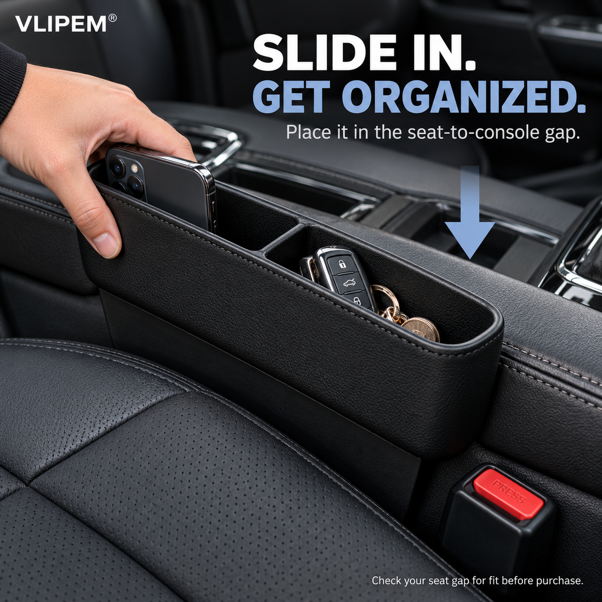 VLIPEM® GapGuard Car Seat Gap Organizer for Phone, Keys & Coins