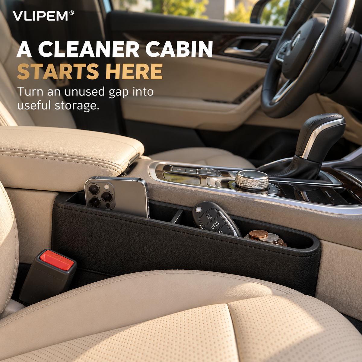 VLIPEM® GapGuard Car Seat Gap Organizer for Phone, Keys & Coins