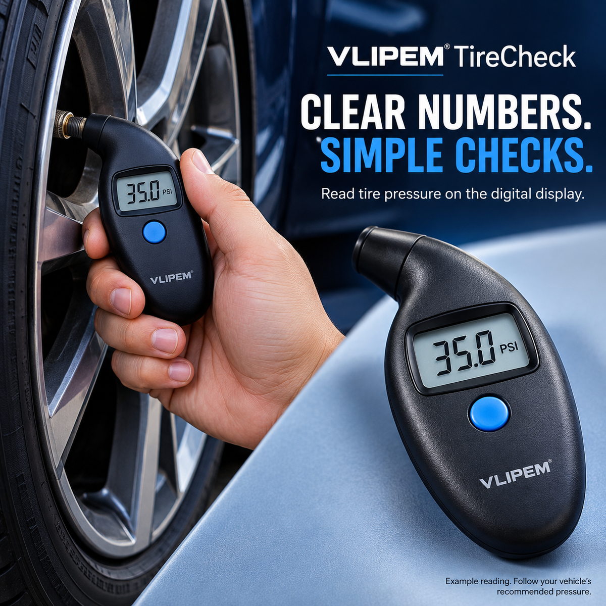 VLIPEM® TireCheck Portable Digital Tire Pressure Gauge for Cars
