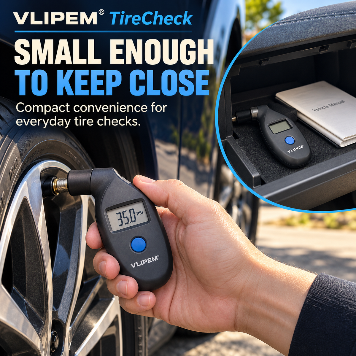 VLIPEM® TireCheck Portable Digital Tire Pressure Gauge for Cars